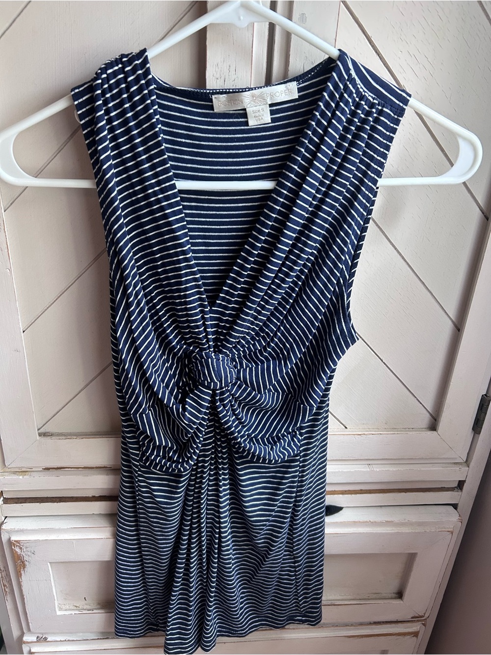 Boston Proper Navy and White Striped Knot-Front Sleeveless Dress